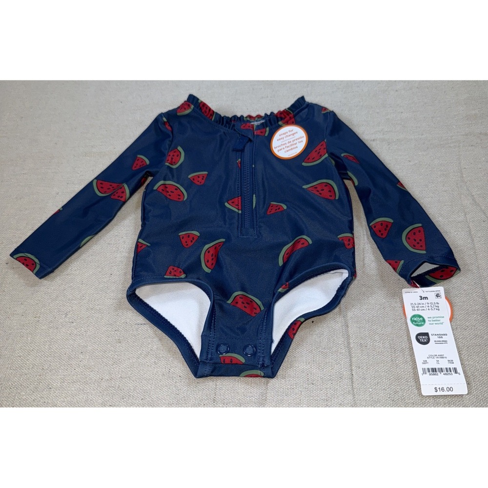 Carters Baby Rash Guard Swimsuit 3M UPF 50 Navy Watermelon NWT